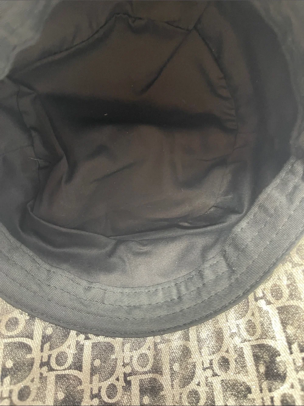 Fashion monogram bucket hat with gold and metallic gray accents & Clear bag